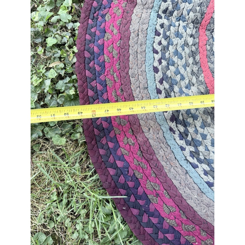 Vintage Braided Round Rag Rug 49" Handmade Farmhouse Folk Art - Picture 5 of 9